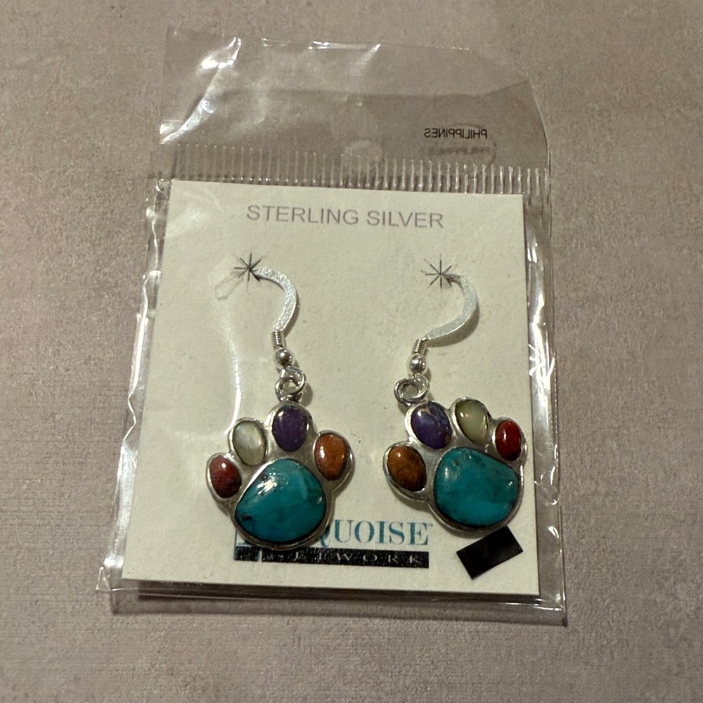 Sterling Silver Paw Earrings with Turquoise